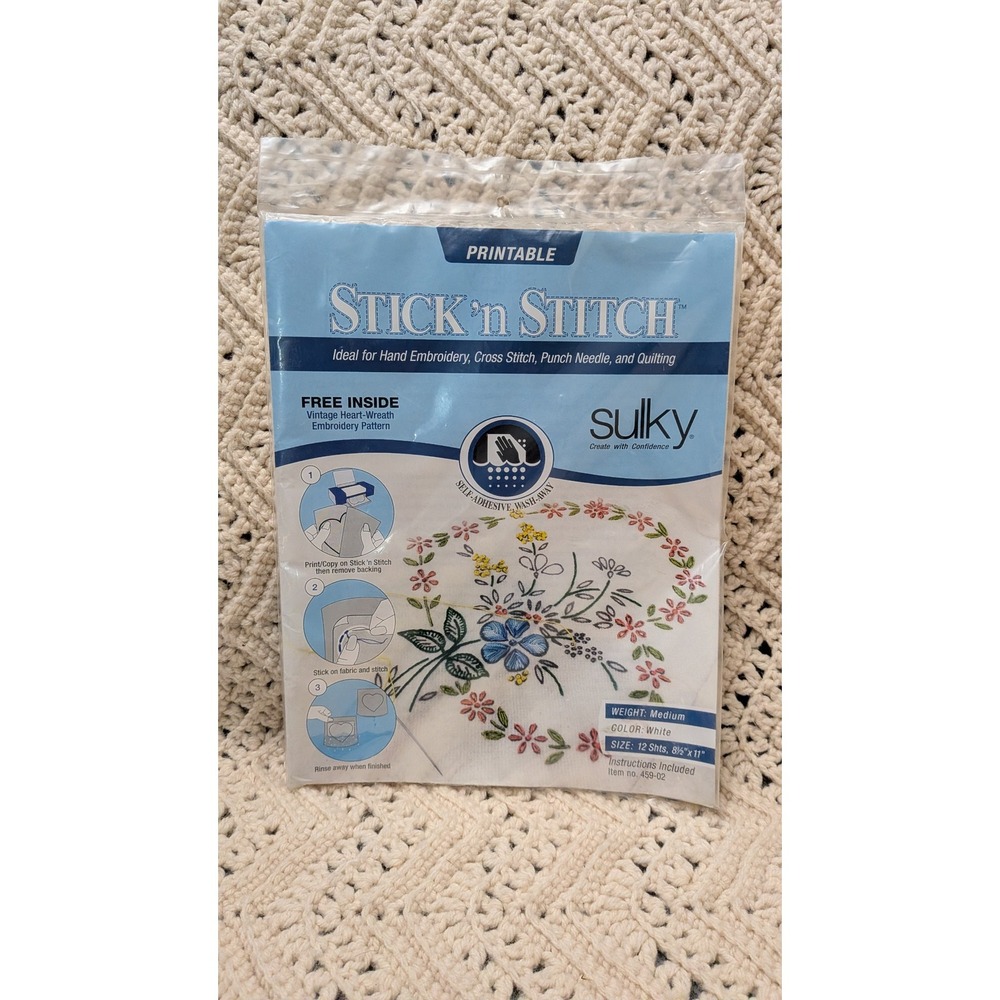 Sulky Stick n Stitch Printable Stabilizer 12 Sheets 8.5x11 White 457-02